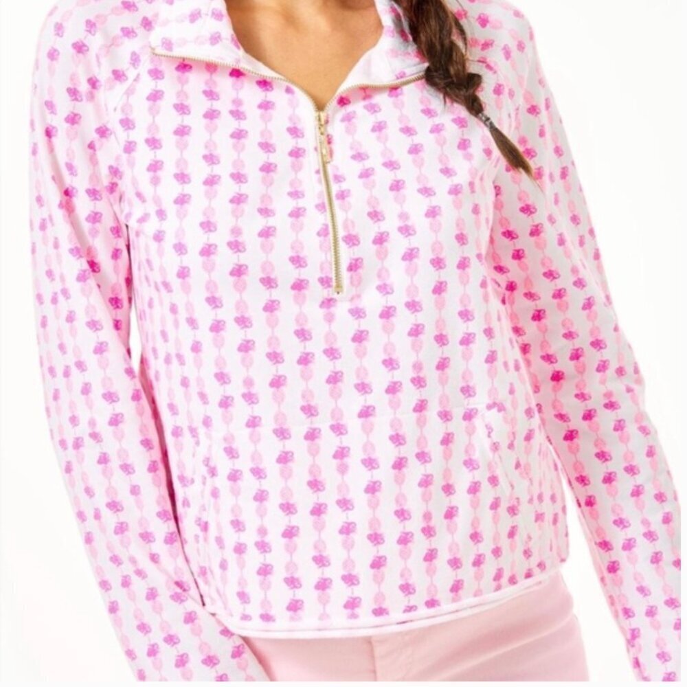 Lilly Pulitzer Ronan Sweatshirt Cropped Top Topaz Pineapple White Pink Size XS